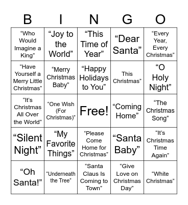 R&B Christmas Bingo Card