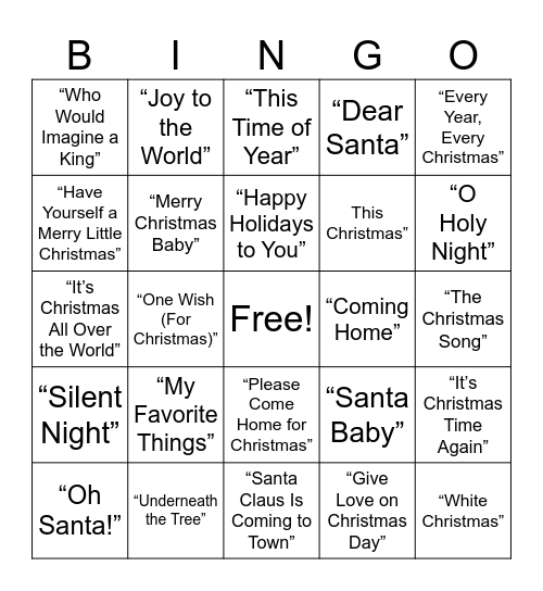 R&B Christmas Bingo Card
