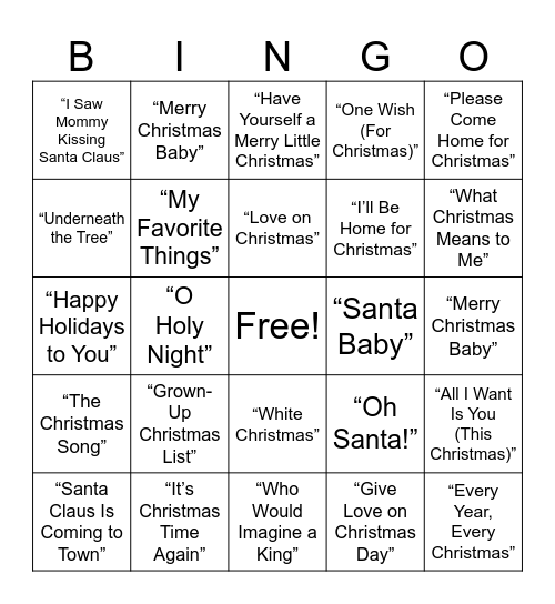 R&B Christmas Bingo Card