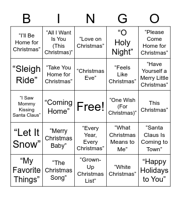 R&B Christmas Bingo Card