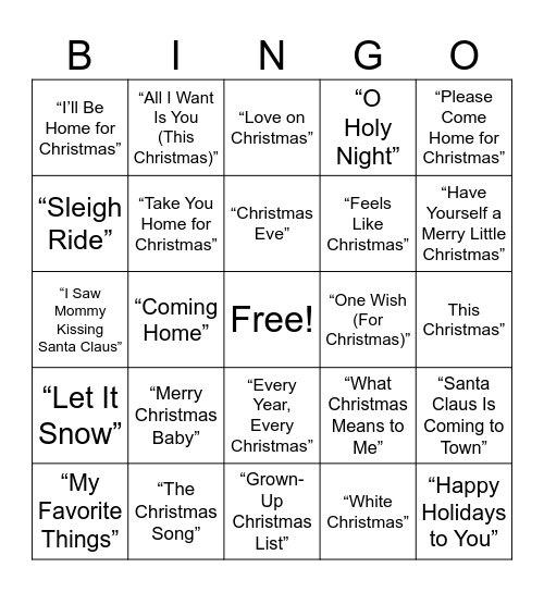 R&B Christmas Bingo Card