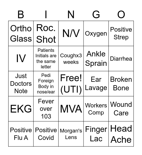 InstaCare Bingo Card