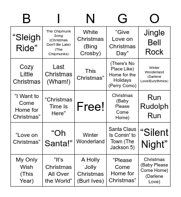 Pop Christmas Bingo Card