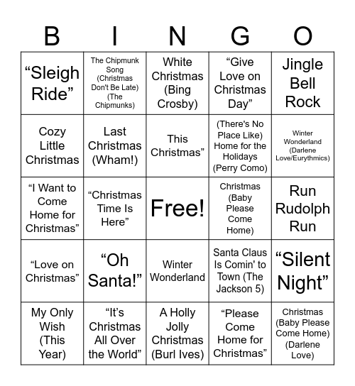Pop Christmas Bingo Card