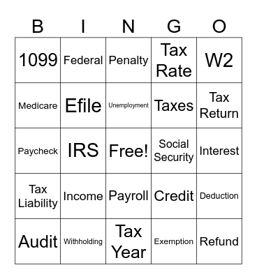 Tax Bingo Card
