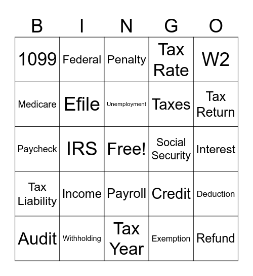 Tax Bingo Card