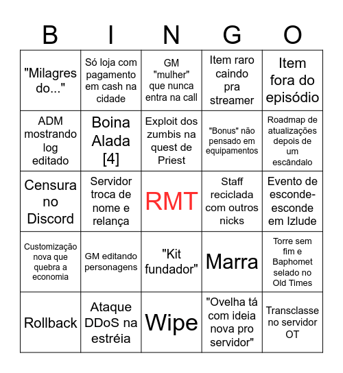 BR PRIVATE SERVER Bingo Card