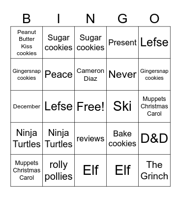 Digital Holiday Bingo Card
