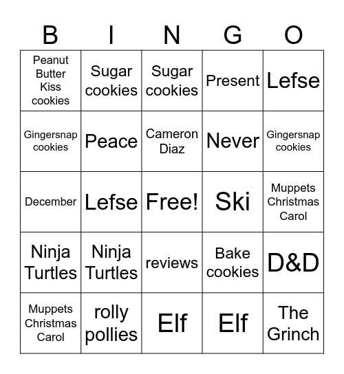 Digital Holiday Bingo Card