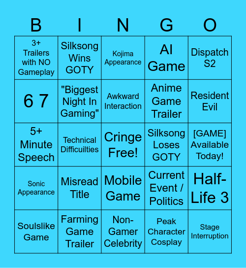 GAME AWARDS BINGO Card