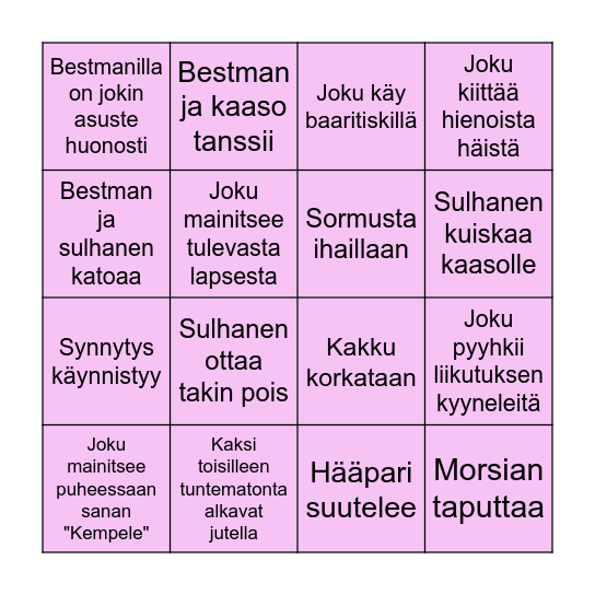 Hääbingo Card