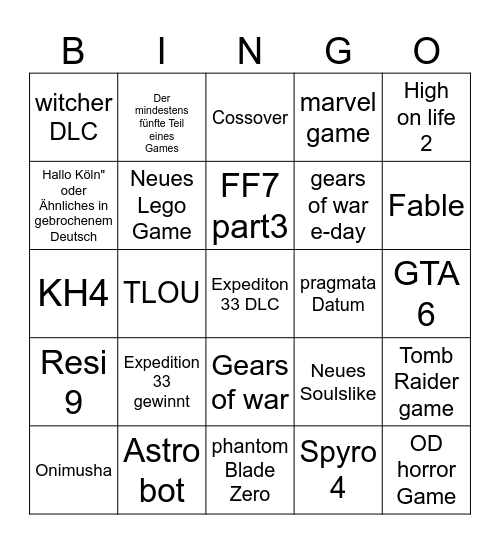 Game Awards  Bingo Card