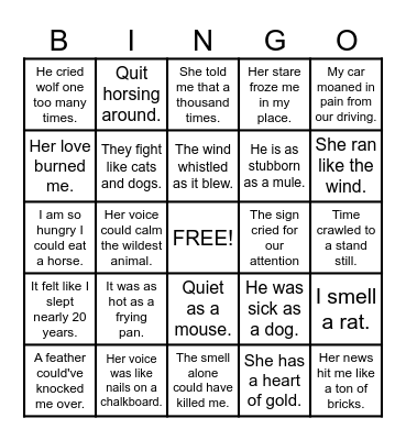 Figurative Language Bingo Card