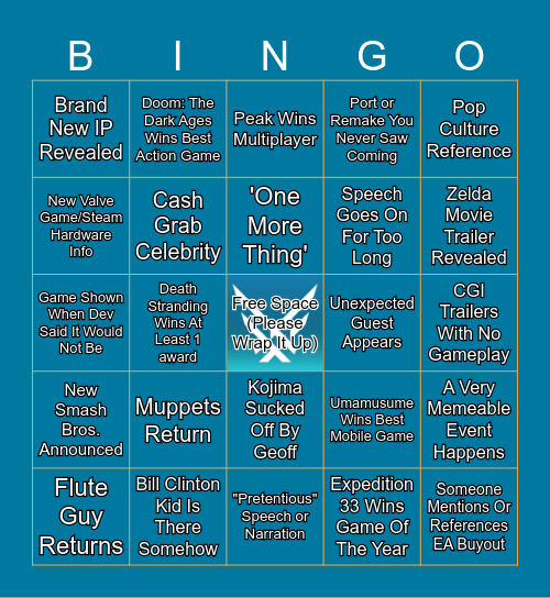 The Game Awards Bingo Card