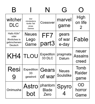 Game Awards  Bingo Card