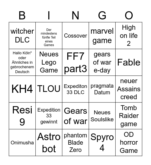 Game Awards  Bingo Card