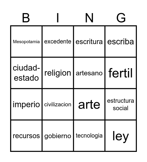 Unidad 3 vocabulario Bingo Card