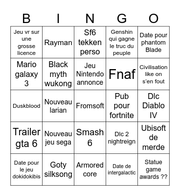Bingo Game Awards 2025 Bingo Card