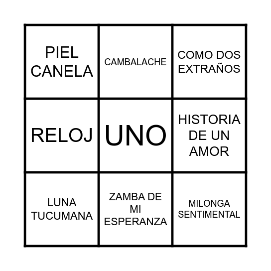 BINGO MUSICAL Bingo Card