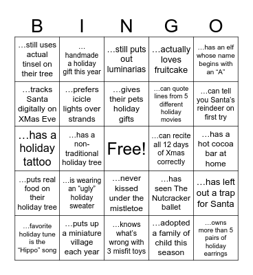 Cosmo Christmas Bingo Card