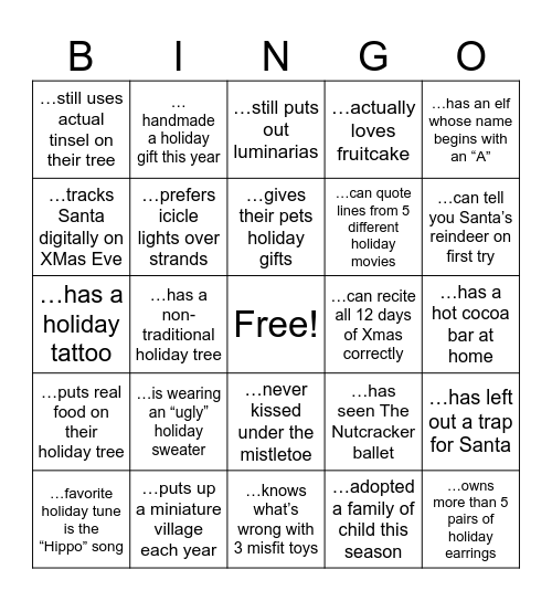 Cosmo Christmas Bingo Card