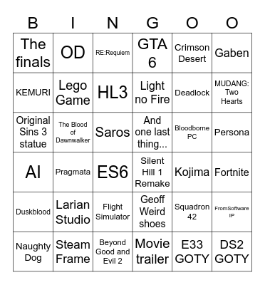 TGA 2025 Bingo Card