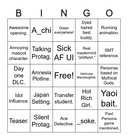 Perosna 6 Bingo Card