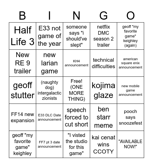 The Game Awards 2025 (poochi edition) Bingo Card