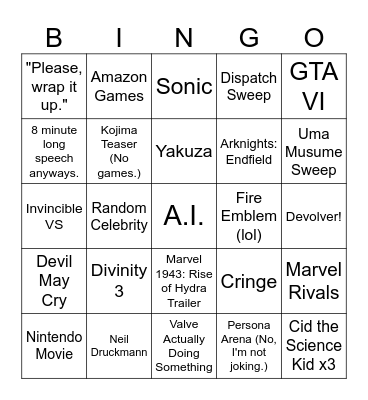 The Gay Awards Bingo Card