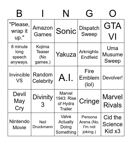 The Gay Awards Bingo Card