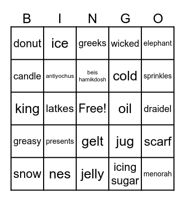 Chanuka bingo!! Bingo Card