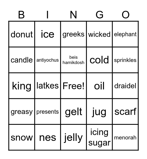 Chanuka bingo!! Bingo Card