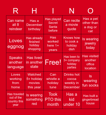 Improveit Nashville Holiday Bingo! Bingo Card