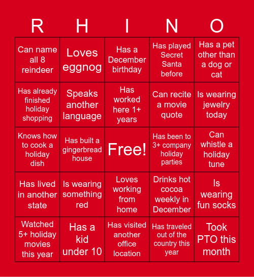 Improveit Nashville Holiday Bingo! Bingo Card