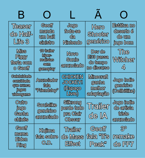 Bolão TGA Bingo Card