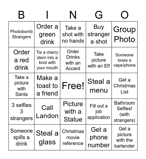 Christmas Girlie Brunch Bingo Card
