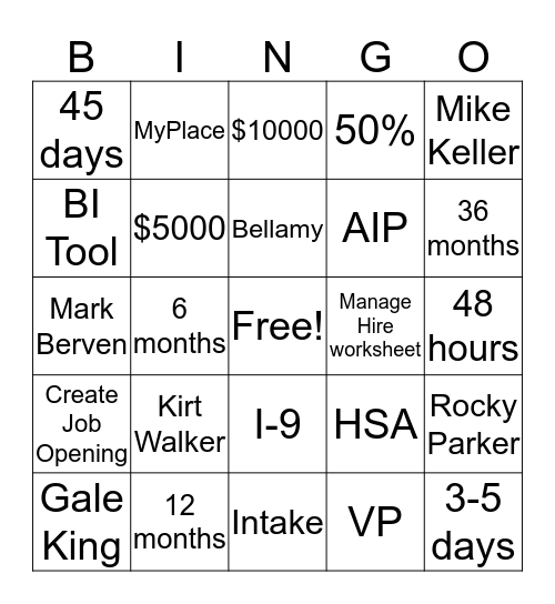 TA Bingo Card