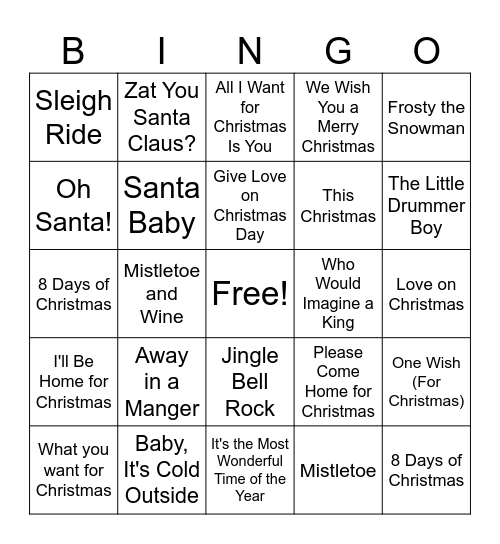 Classic Christmas Songs Bingo Card