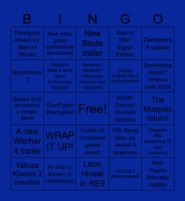 The Game Awards 2025! Bingo Card