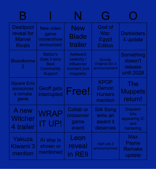 The Game Awards 2025! Bingo Card