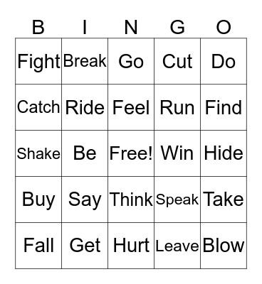 Irregular Verbs Bingo Card