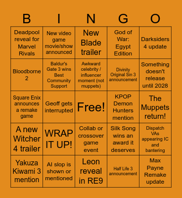 The Game Awards 2025! Bingo Card