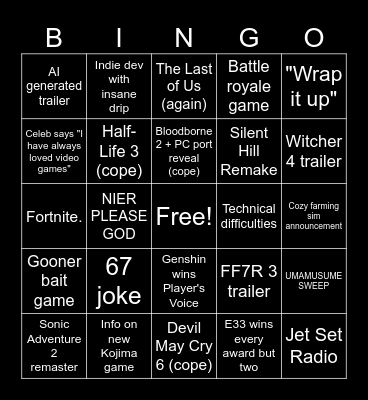 TGA 2025 Bingo Card