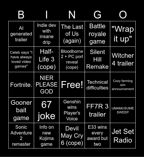 TGA 2025 Bingo Card