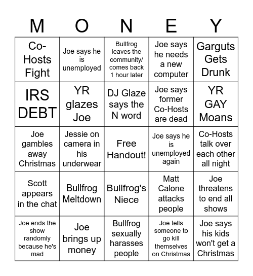 Joe Cronin Christmas Bingo Card
