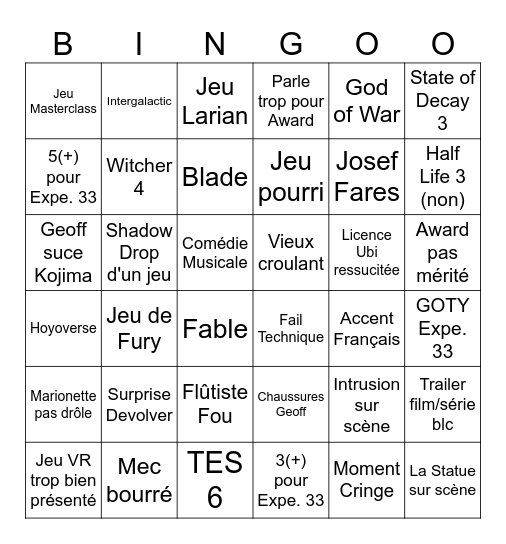 GAME AWARDS 2025 Bingo Card