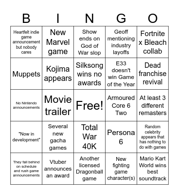 The Game Awards Bingo Card