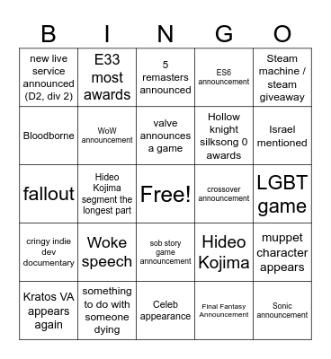 Game awards bingo - ben Bingo Card