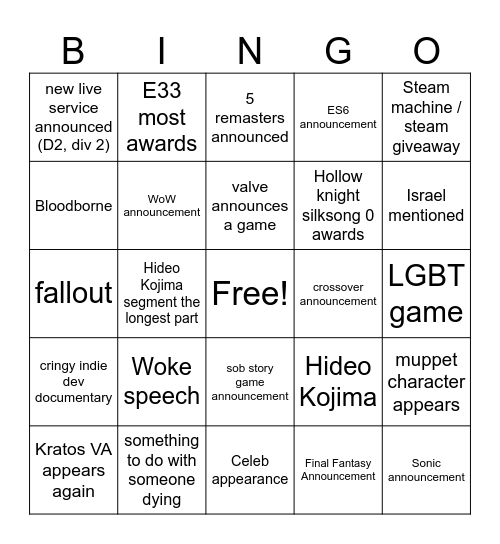 Game awards bingo - ben Bingo Card