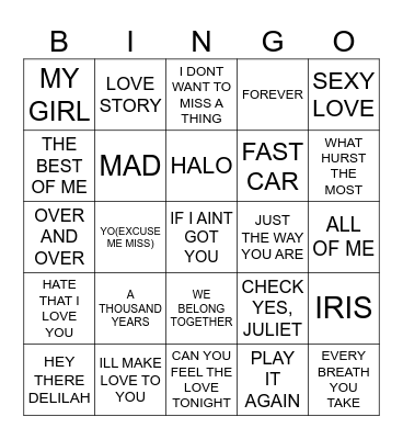 ALL TYPES OF LOVE Bingo Card